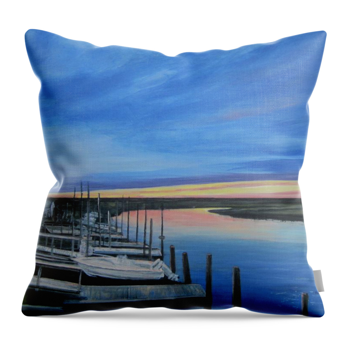 Painting Throw Pillow featuring the painting Sunset On The Docks by Paula Pagliughi