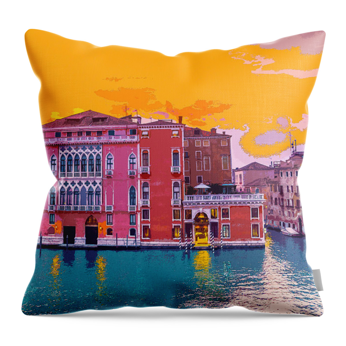Sunset On The Grand Canal Throw Pillow featuring the digital art Sunset on the Grand Canal Venice by Anthony Murphy
