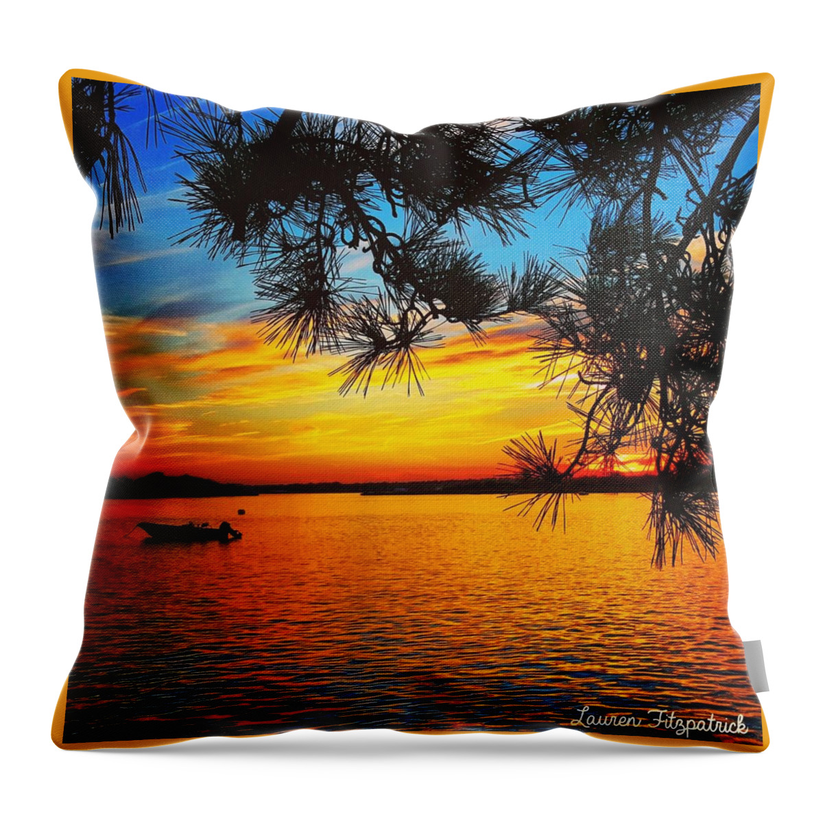 Tree Throw Pillow featuring the photograph Sunset On The Lake by Lauren Fitzpatrick