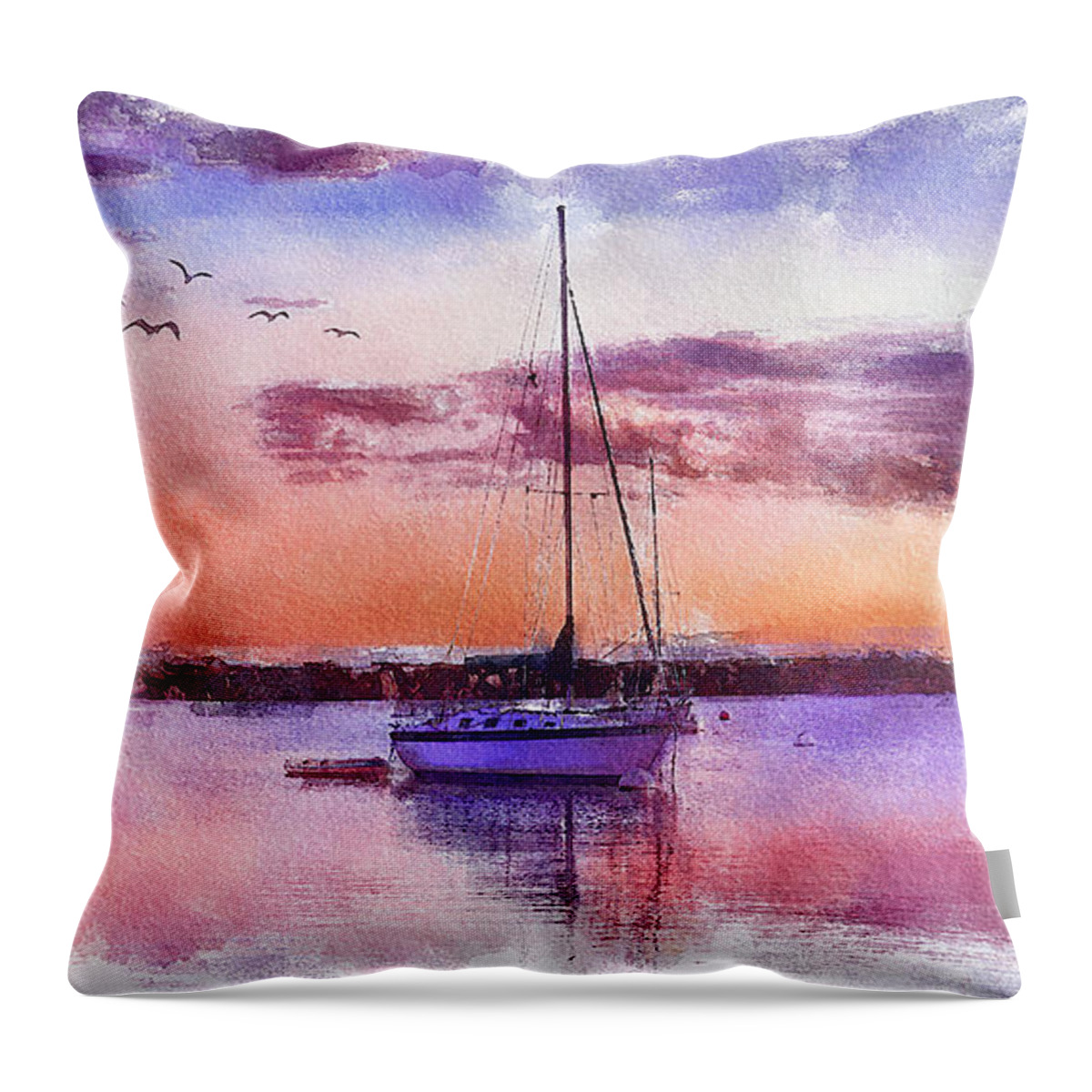 Sunset Throw Pillow featuring the digital art Sunset on the Water by Brenda Wilcox aka Wildeyed n Wicked