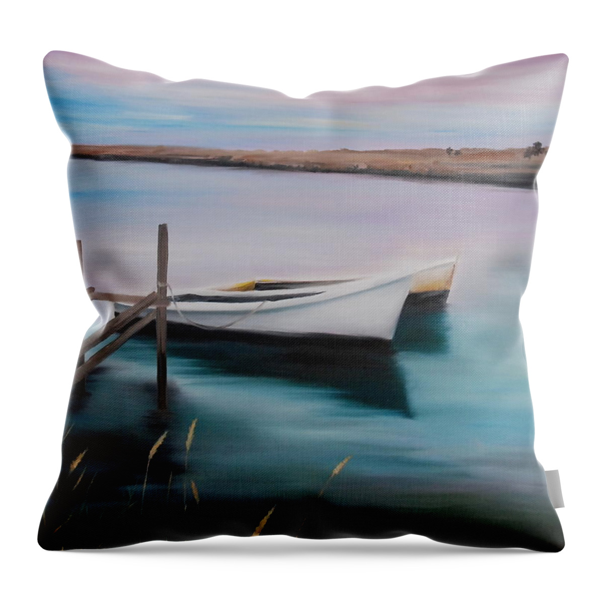Lake Throw Pillow featuring the painting Sunset on the Water by Rachel Lawson