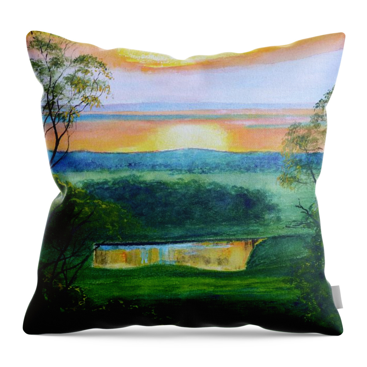 Westernport Throw Pillow featuring the painting Sunset over French Island in Westernport by Dai Wynn