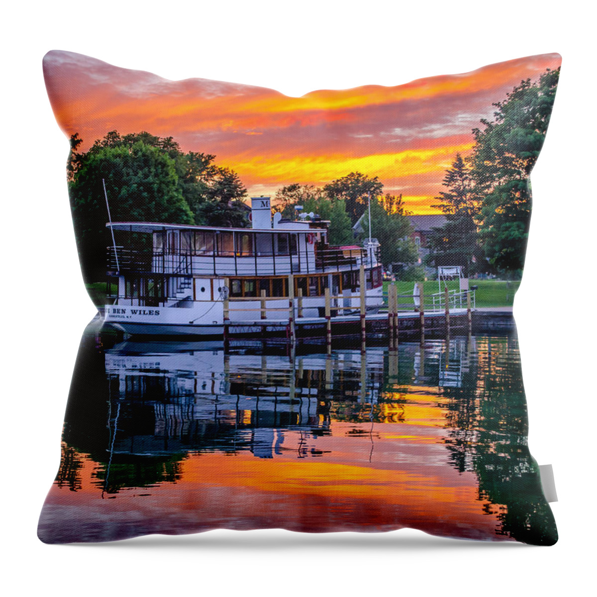 Skaneateles Throw Pillow featuring the photograph Sunset over Judge Ben by Robert Green