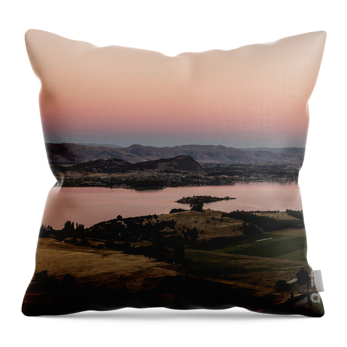 High Angle View Throw Pillow featuring the photograph Sunset over Lake Wanaka in New Zealand by Didier Marti