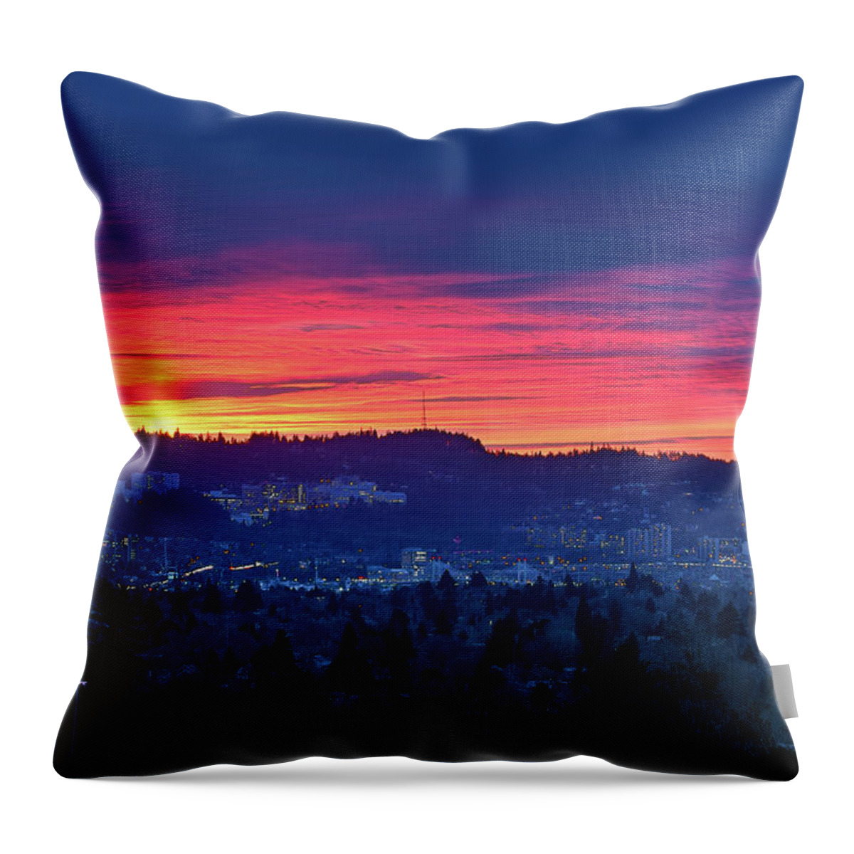 Sunset Throw Pillow featuring the photograph Sunset over Marquam HIll by David Gn