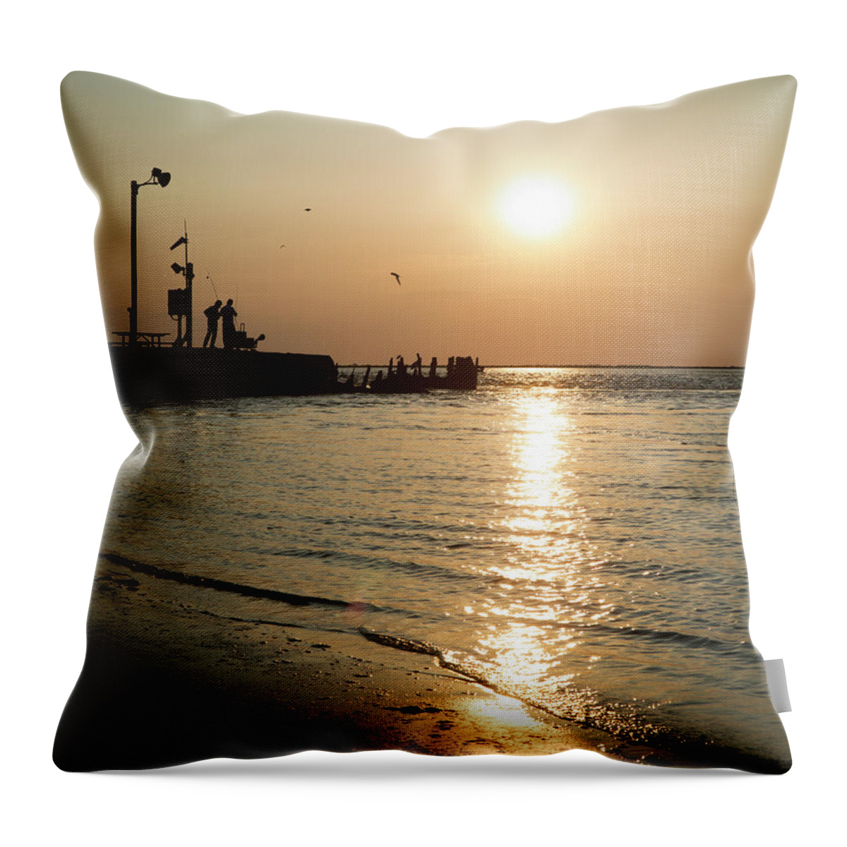 Galveston Throw Pillow featuring the photograph Sunset over San Luis Pass by Ray Devlin