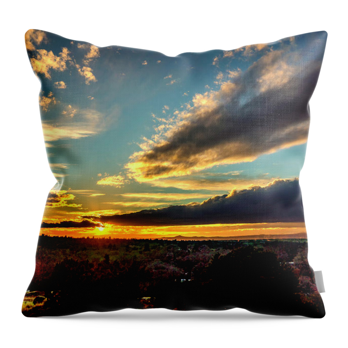 New Mexico Throw Pillow featuring the photograph Sunset over Santa Fe DSC09682 by Greg Kluempers