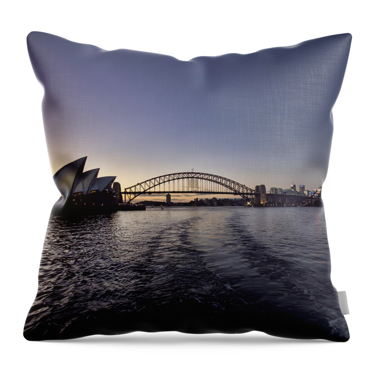Sunset Throw Pillow featuring the photograph Sunset over Sydney Harbor Bridge and Sydney Opera House by Douglas Barnard