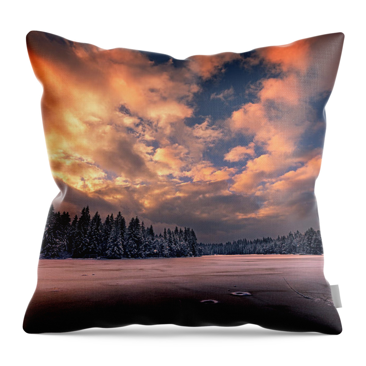 Pound Throw Pillow featuring the photograph Sunset over the pound by Dominique Dubied