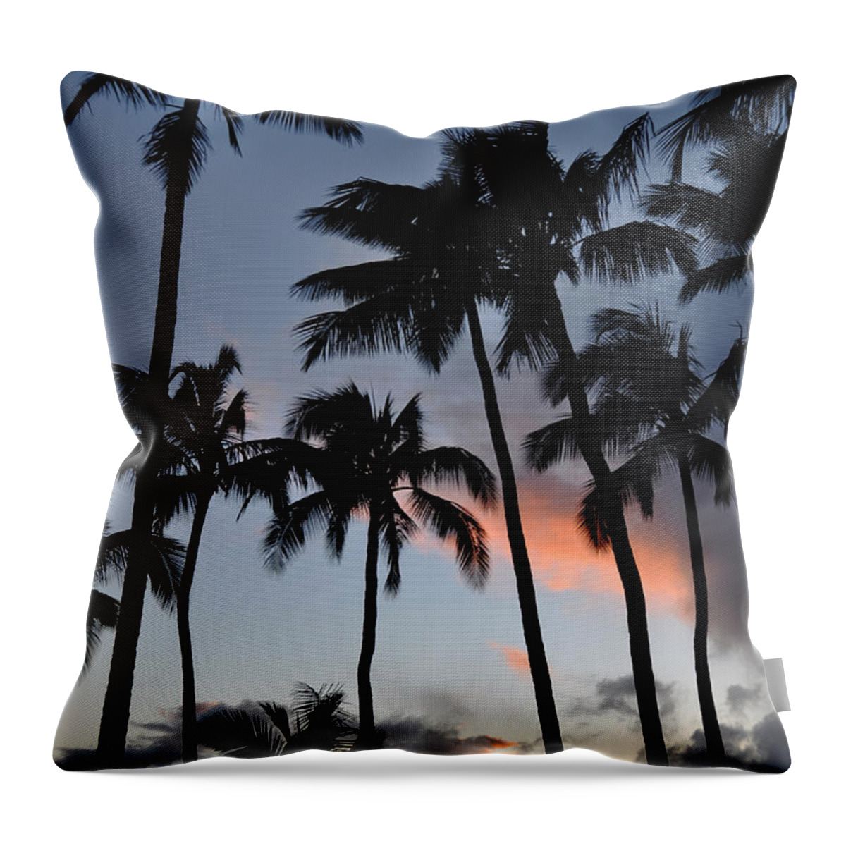 Sunset Palms Napili Bay Maui Hawaii Silhouettes Landscape Throw Pillow featuring the photograph Sunset Palms by Kelly Wade