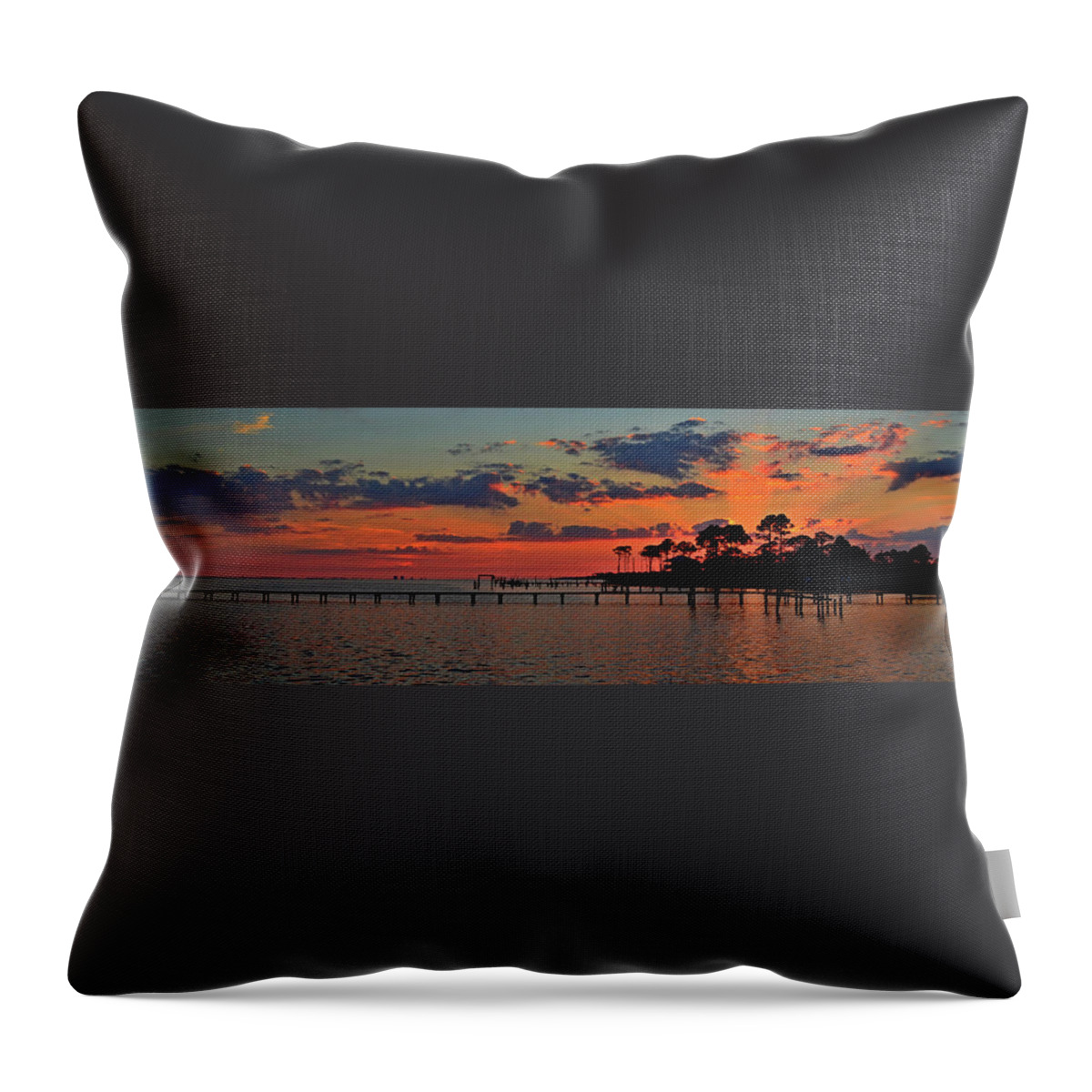 10 September 2012 Throw Pillow featuring the photograph Sunset Rays on Santa Rosa Sound Panoramic by Jeff at JSJ Photography