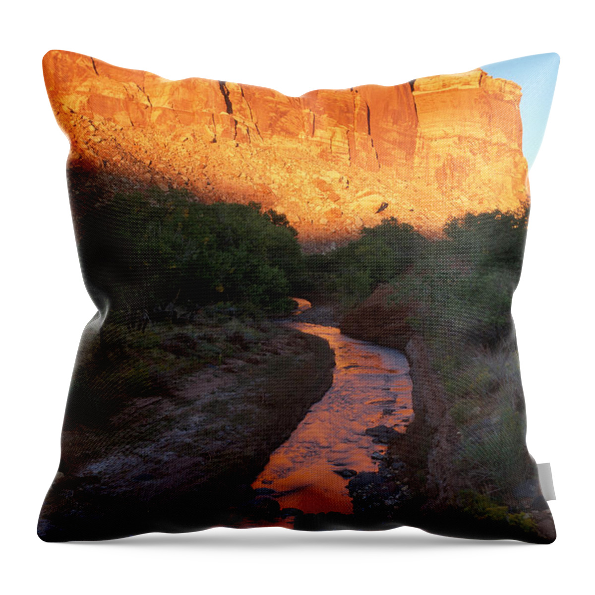 Southwest Throw Pillow featuring the photograph Sunset Reflection - Fremont River by Sandra Bronstein