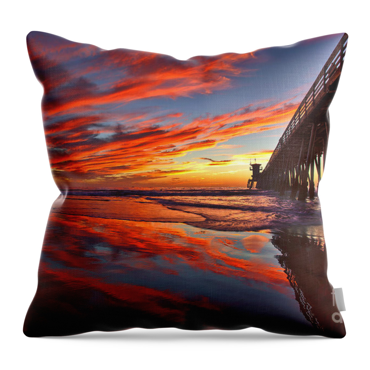 Sam Antonio Photography Throw Pillow featuring the photograph Sunset Reflections at the Imperial Beach Pier by Sam Antonio