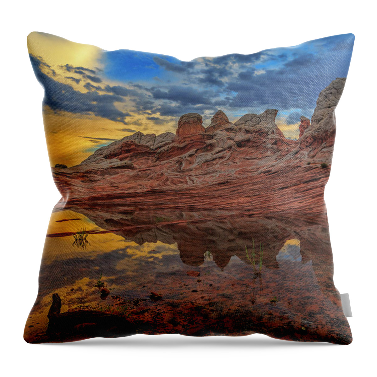White Pocket Throw Pillow featuring the photograph Sunset Reflections by Ralf Rohner