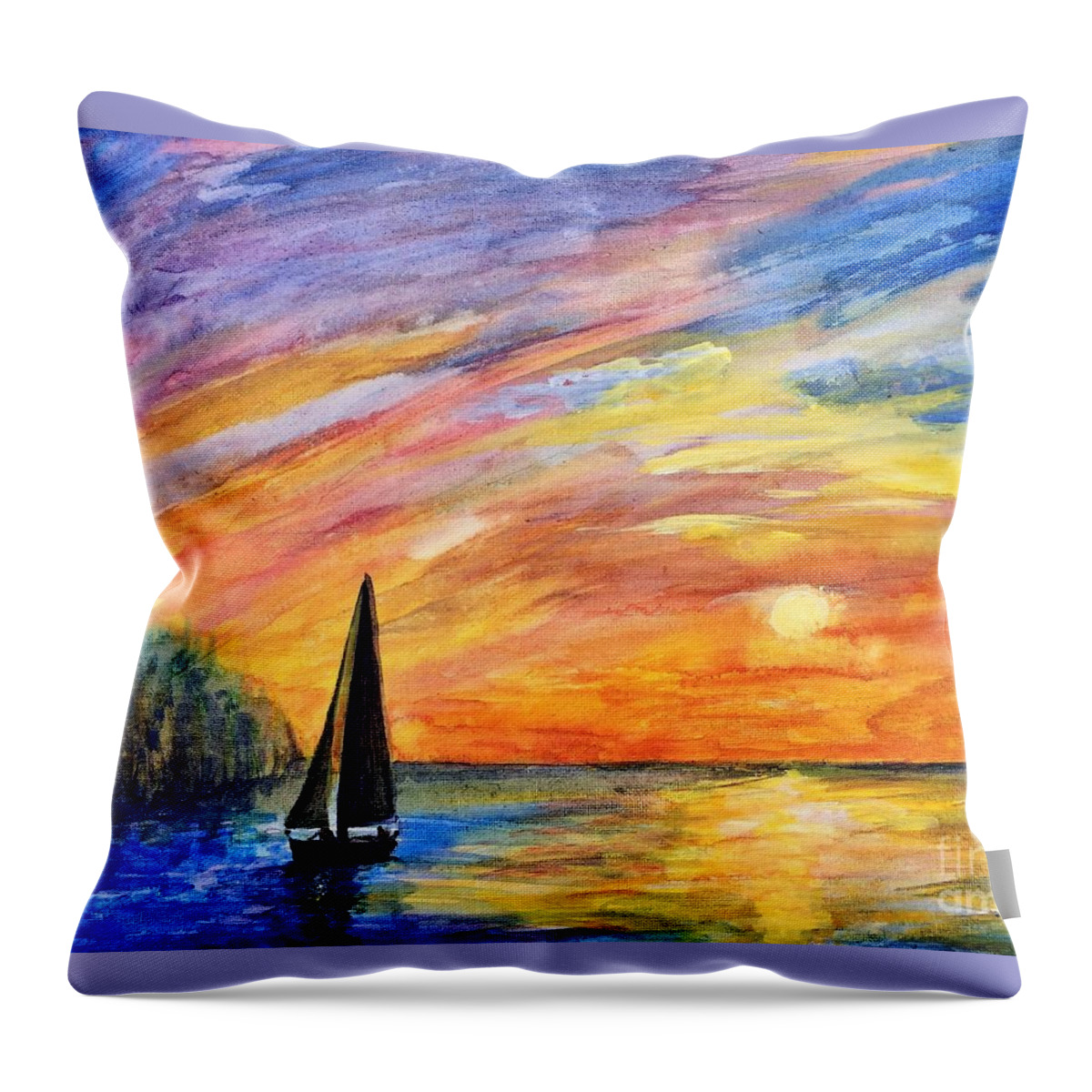 Sunset Throw Pillow featuring the painting Sunset Sail by Deb Stroh-Larson