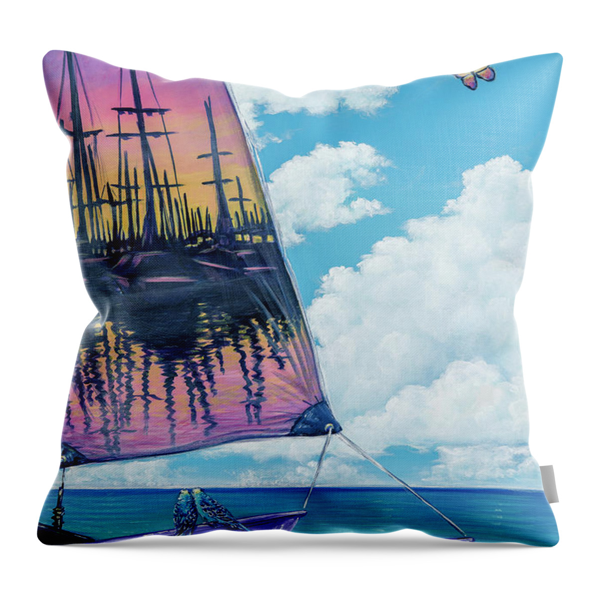Sailboat Throw Pillow featuring the painting Sunset Sail by Elisabeth Sullivan