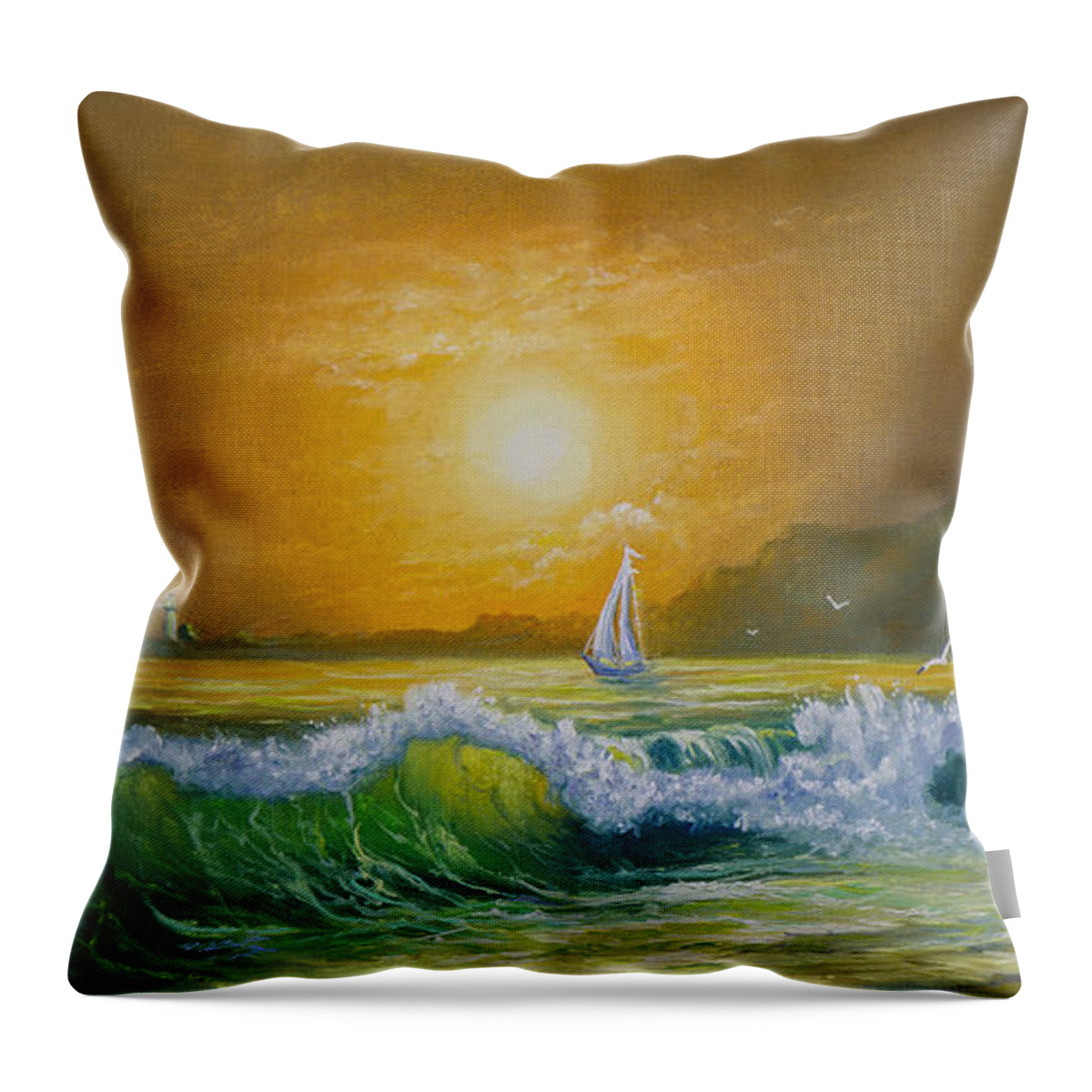 Ocean Throw Pillow featuring the painting Sunset Sails by Chris Steele