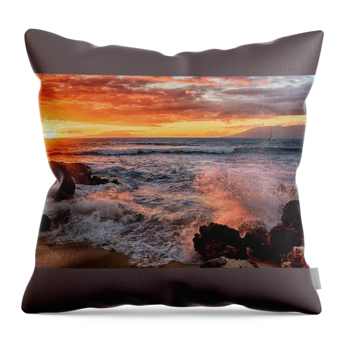 Maui Throw Pillow featuring the photograph Sunset Sea by Susan Rissi Tregoning