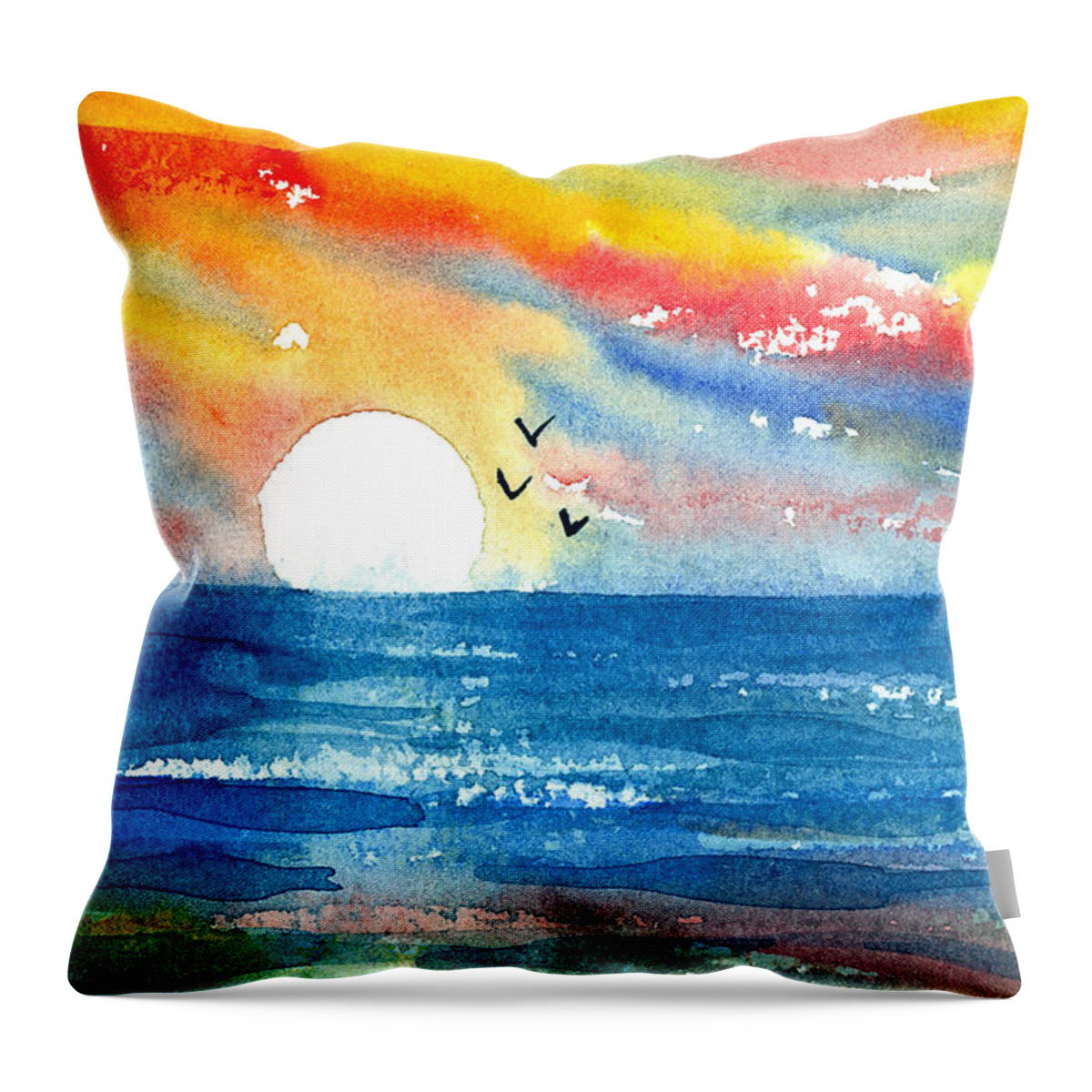 Sunset Throw Pillow featuring the mixed media Sunset Sea by Tonya Doughty