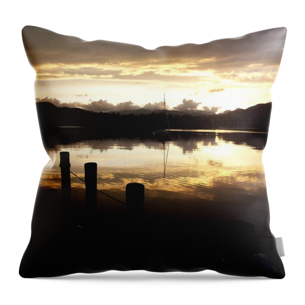 Boat Harbour Sunset Jetty Lake Throw Pillow featuring the photograph Sunset by Simon Roberts
