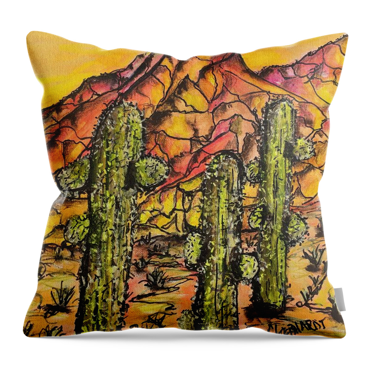 Sunrise Throw Pillow featuring the painting Desert Sunset sunrise by Chuck Gebhardt