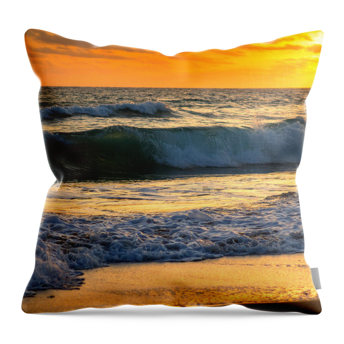 Beach Throw Pillow featuring the photograph Sunset Waves by Rebecca Hiatt