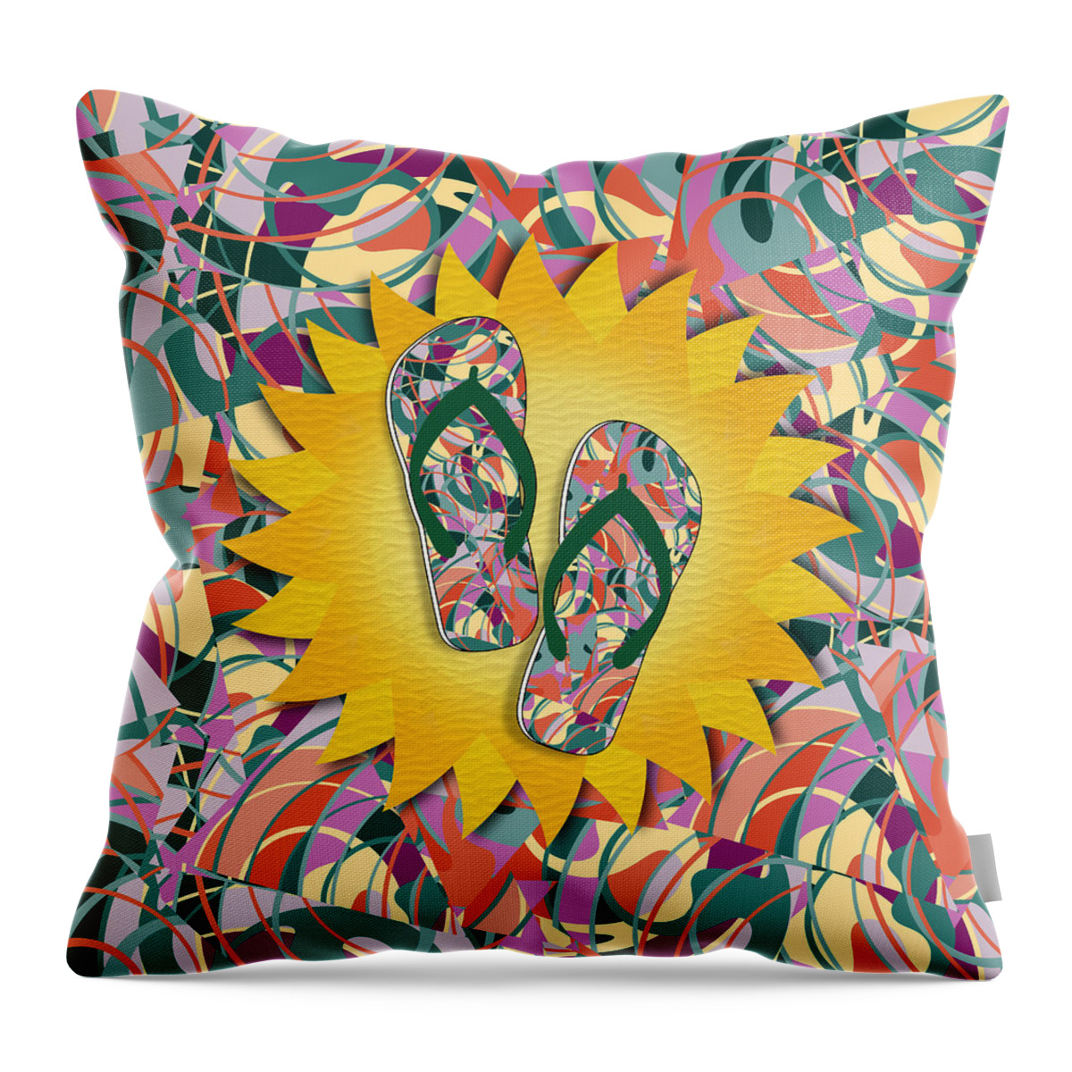  Throw Pillow featuring the mixed media Sunshine and Colorful Abstract Flip-Flops by Gravityx9 Designs