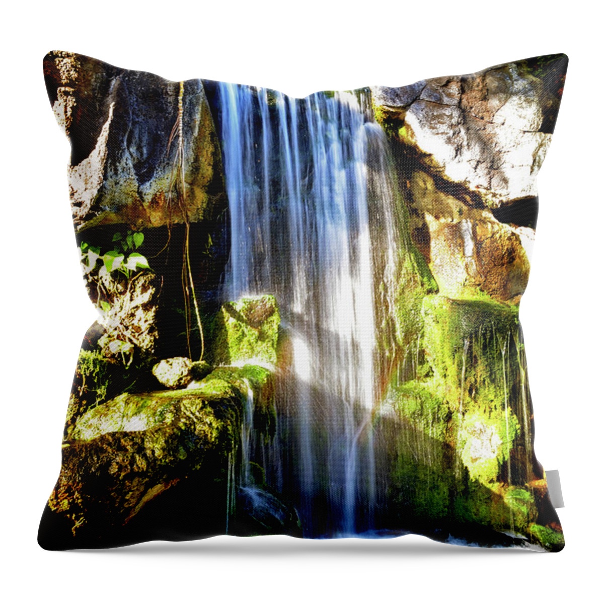 Hawaii Waterfall Throw Pillow featuring the photograph Sunshine Falls by Lisa Lambert-Shank