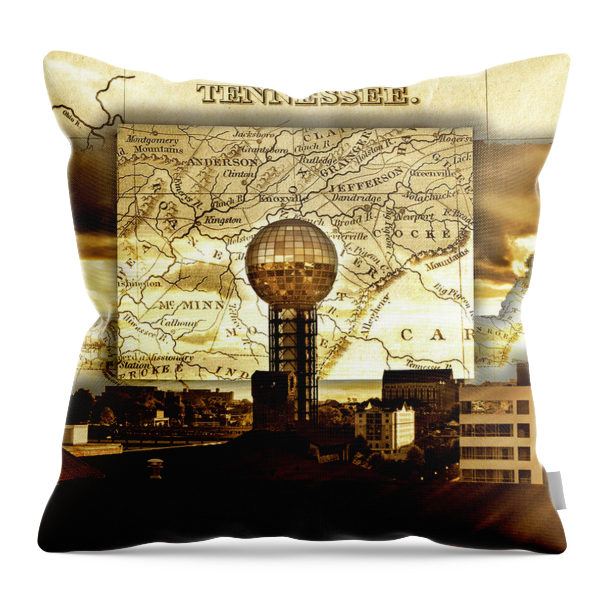 Knoxville Throw Pillow featuring the photograph Sunsphere in the Skyline by Sharon Popek