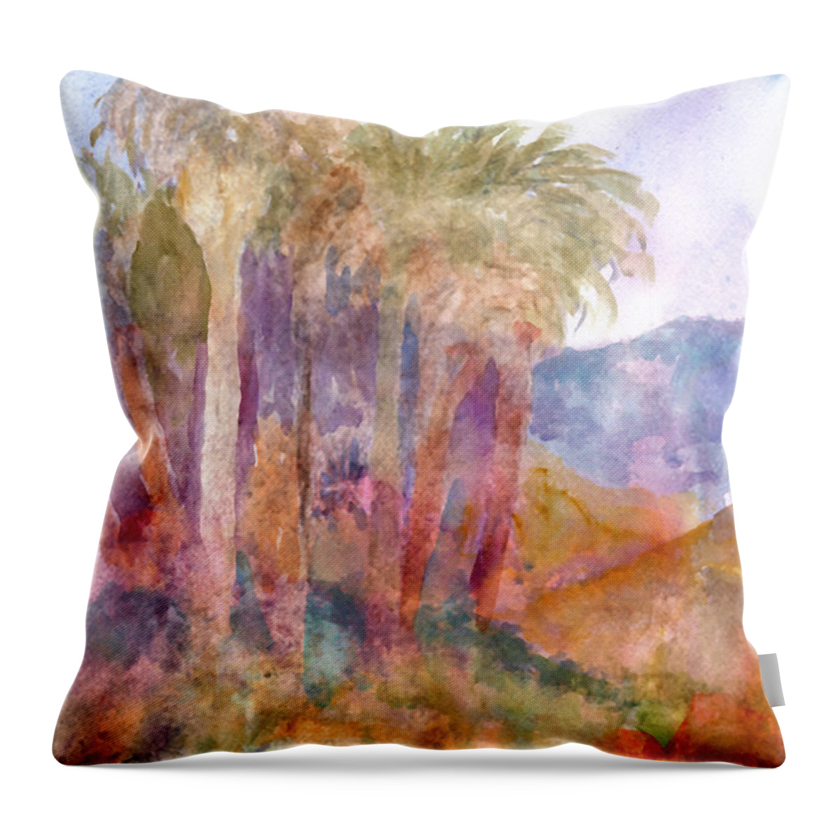 Palm_preserve Throw Pillow featuring the painting Sunstruck Grove by John Ressler