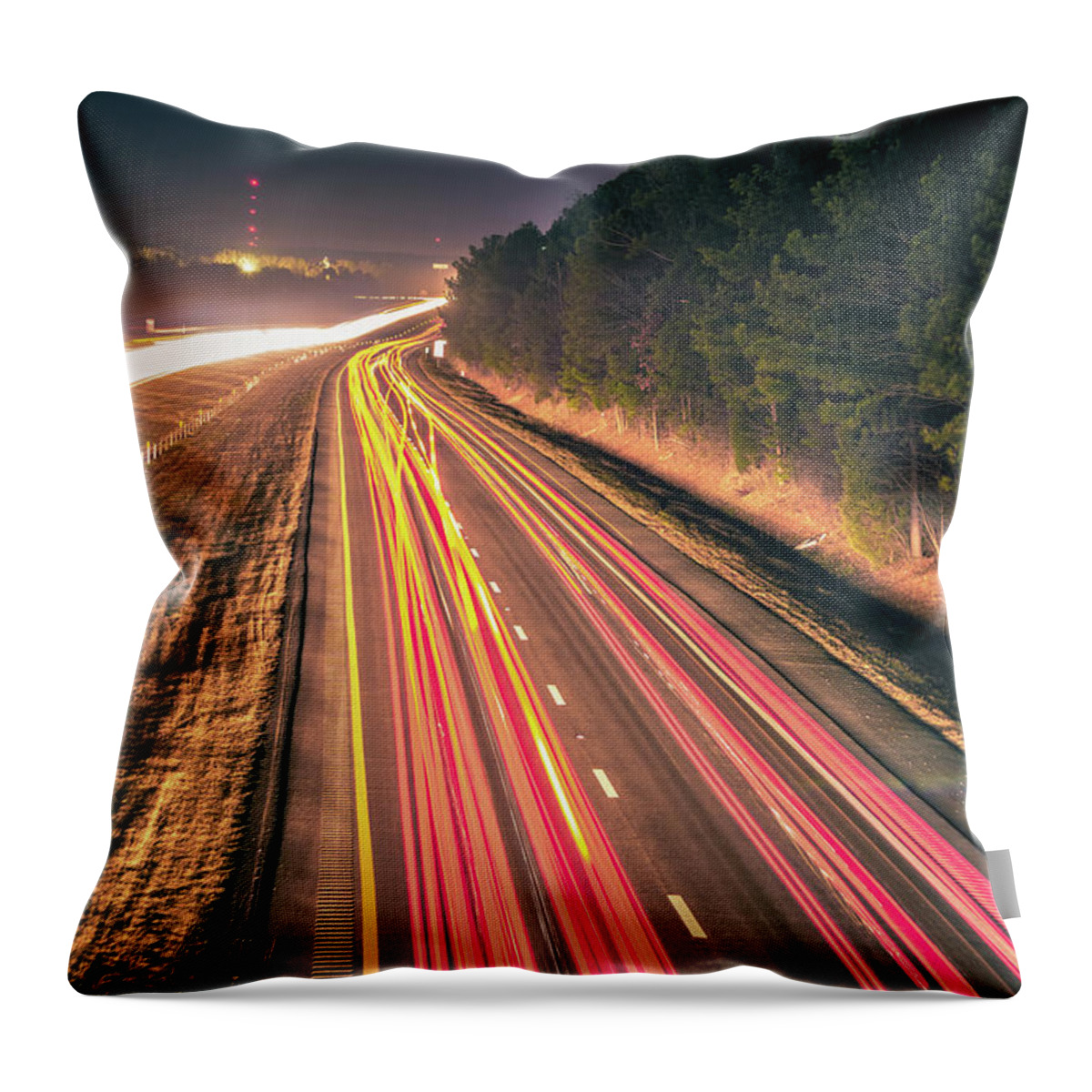 Car Throw Pillow featuring the photograph Super Highway With High Volume Of Cars At Night by Alex Grichenko