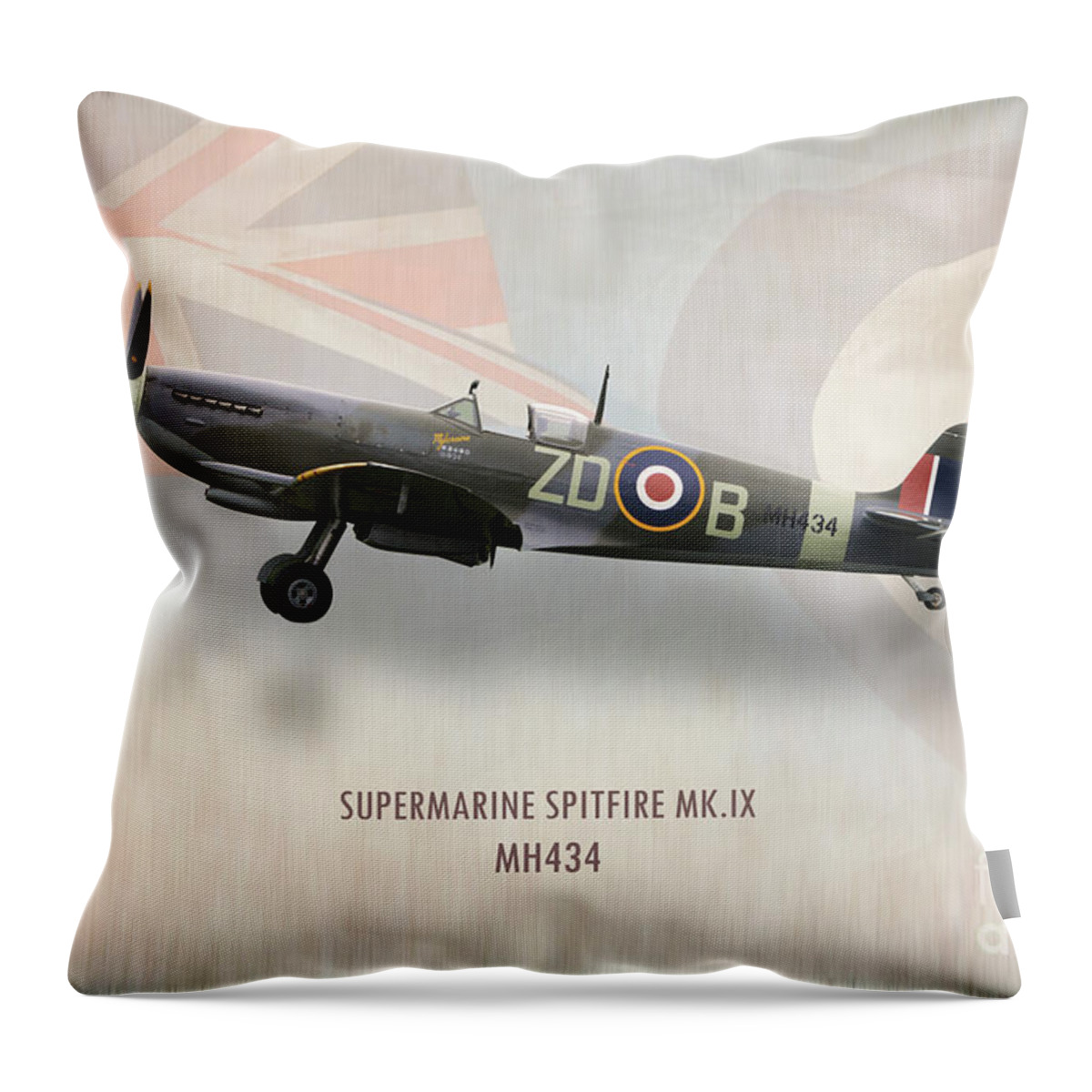 Supermarine Throw Pillow featuring the digital art Supermarine Spitfire Mk.IX MH434 by Airpower Art