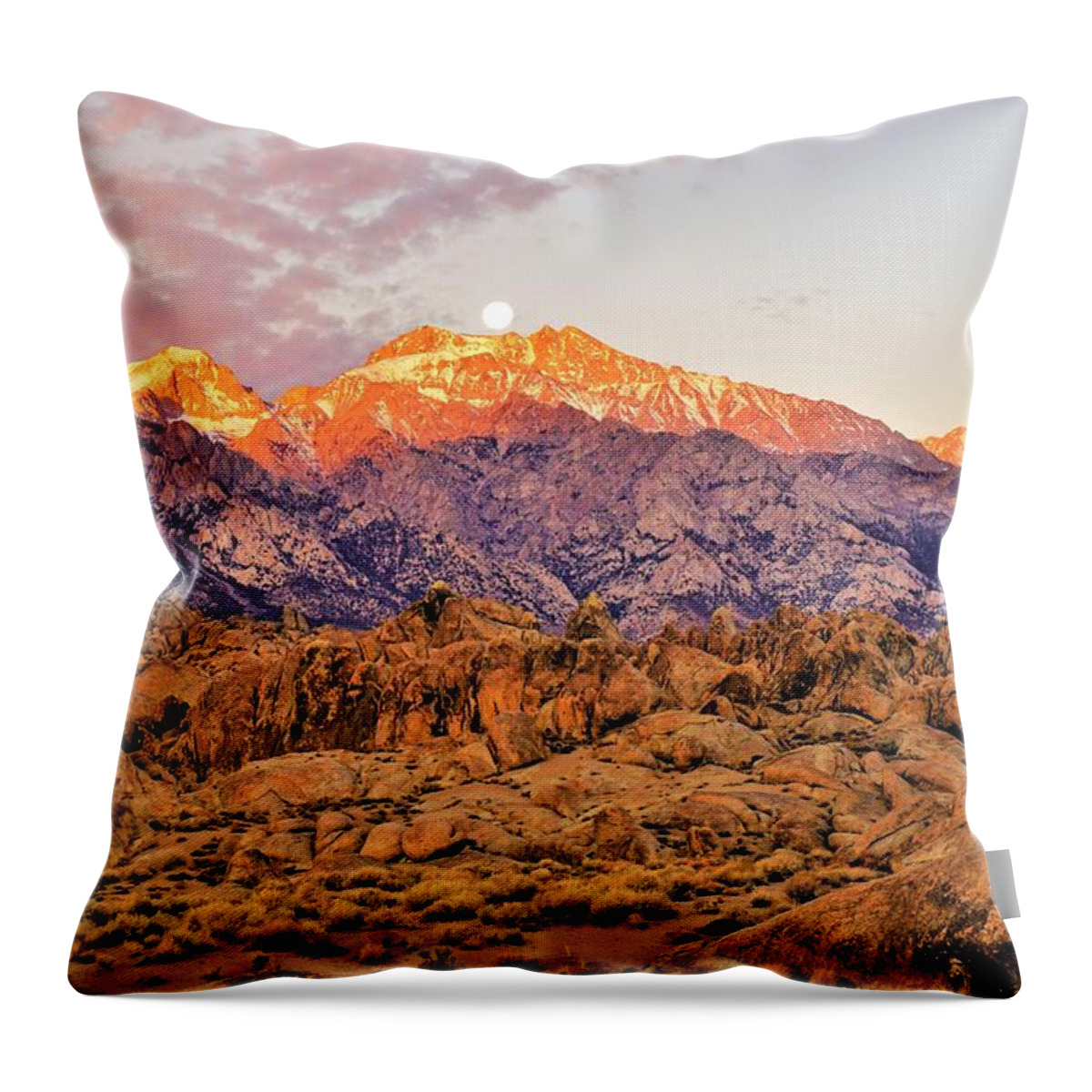 Supermoon Throw Pillow featuring the photograph Supermoon Setting at Sunrise over Mount Williamson in the Sierra Nevada Mountains by Tranquil Light Photography