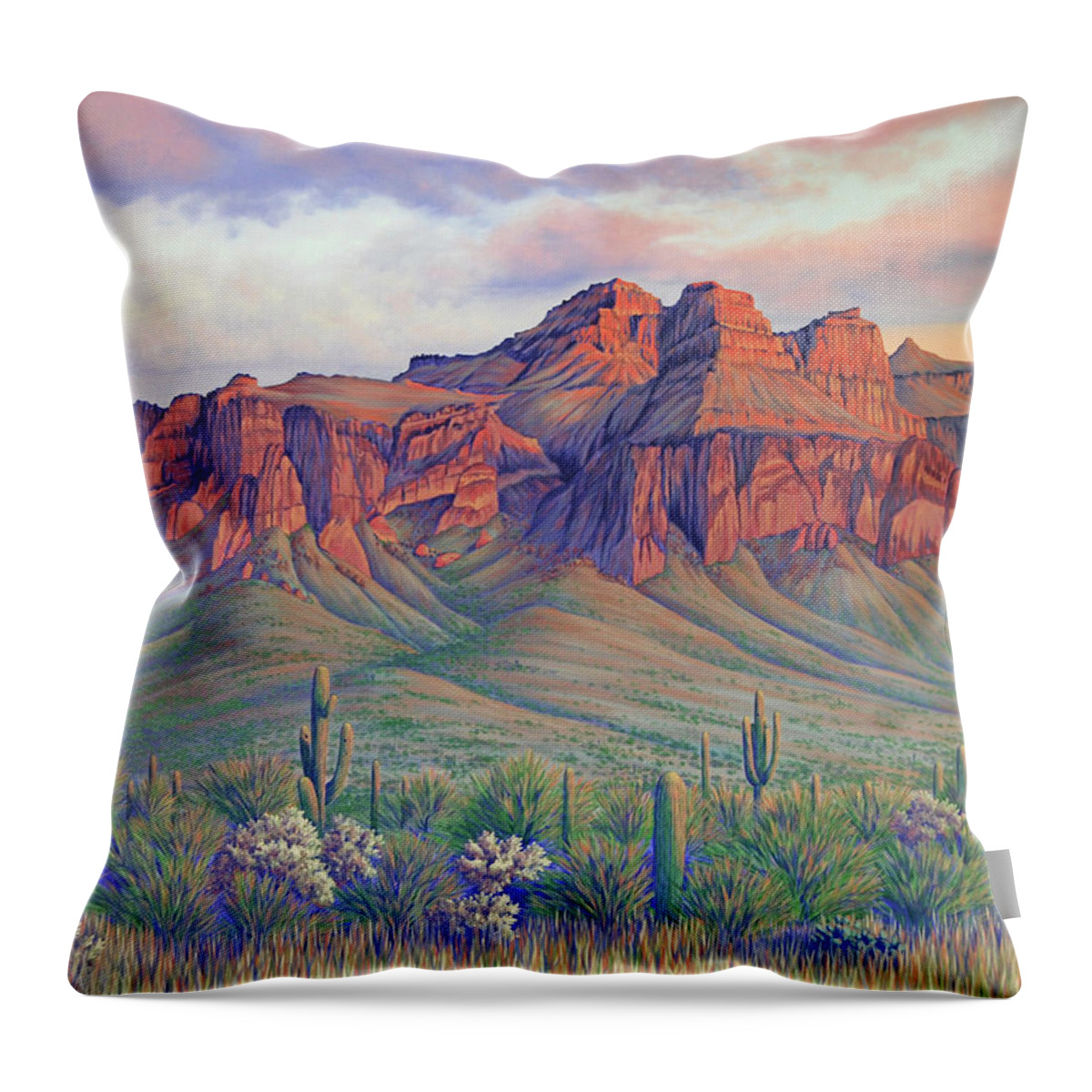 Landscape Throw Pillow featuring the painting Superstition Sonata by Cheryl Fecht