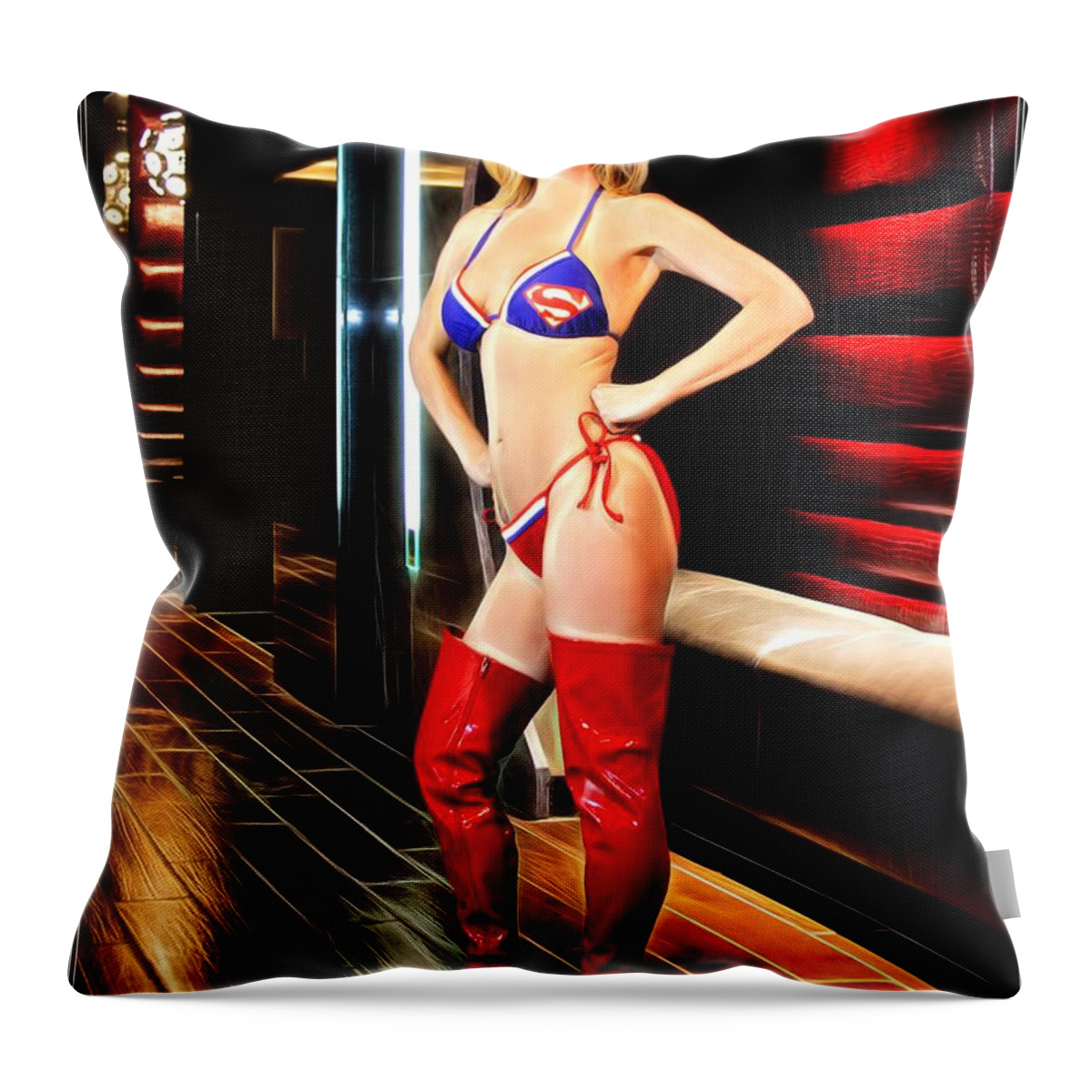 Fantasy Throw Pillow featuring the painting Supra Vixon at HQ by Jon Volden