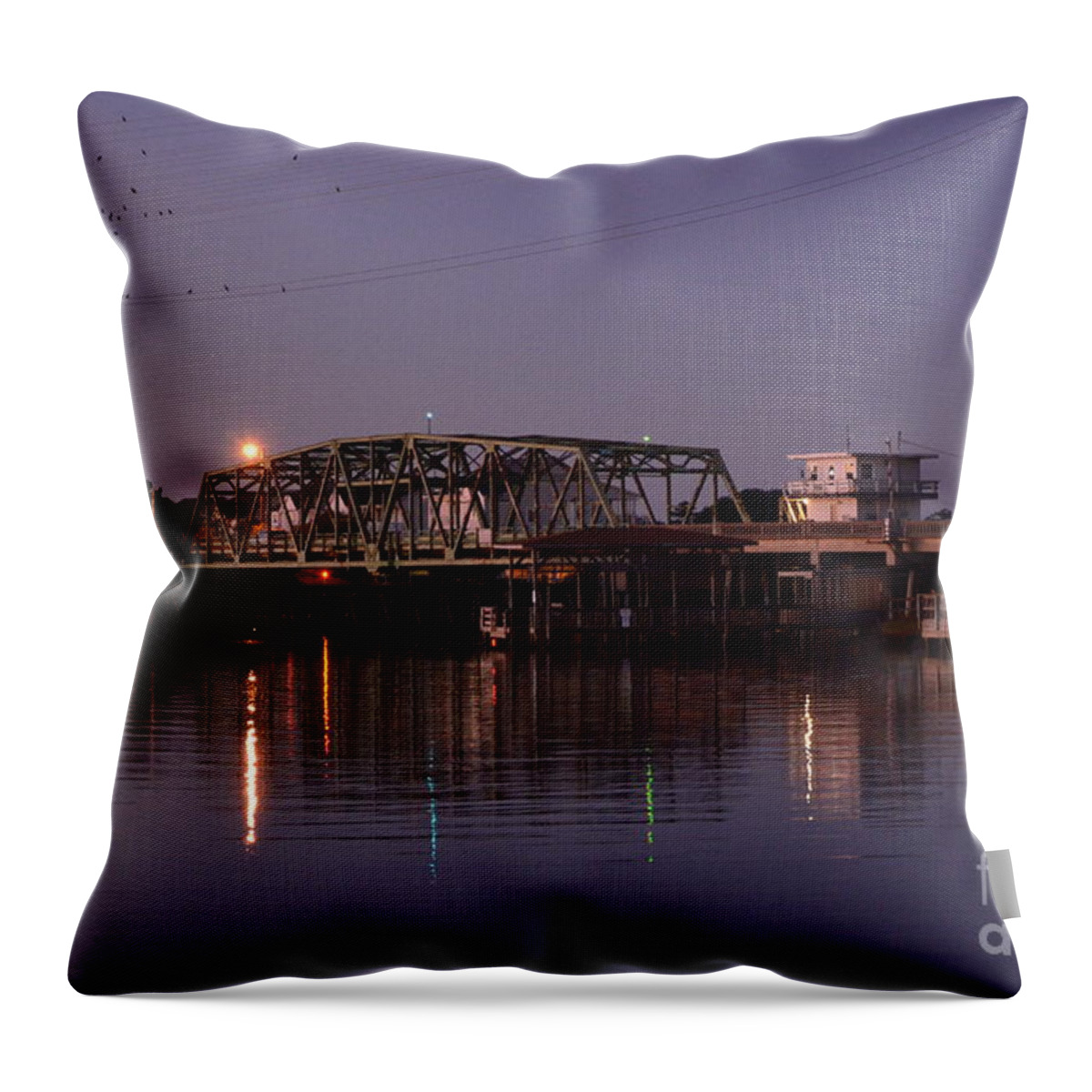 Surf City Throw Pillow featuring the photograph Surf City Bridge Night Time Reflections by Bob Sample