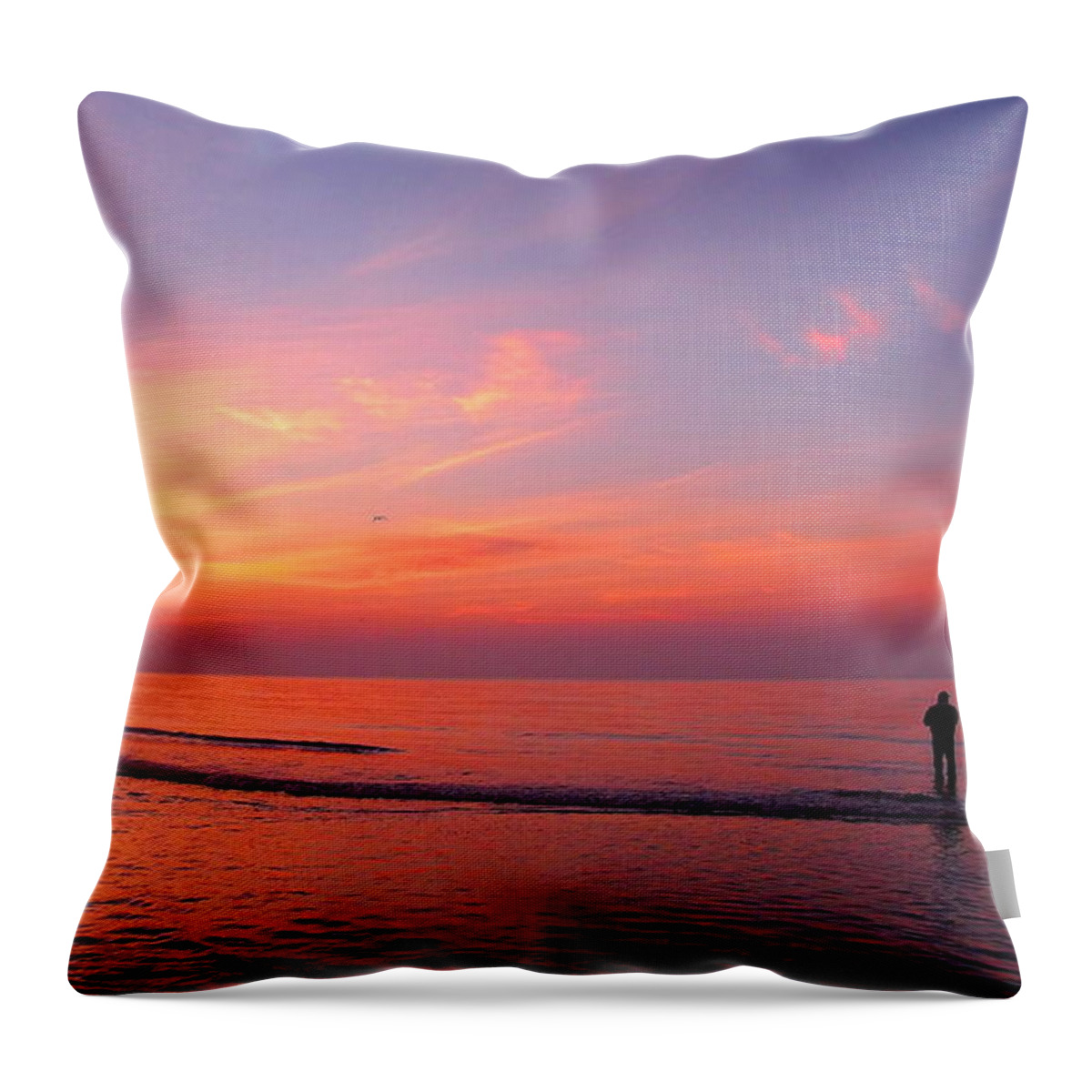 Sunrise Throw Pillow featuring the photograph Surf Fishing at Sunrise by Gina Welch