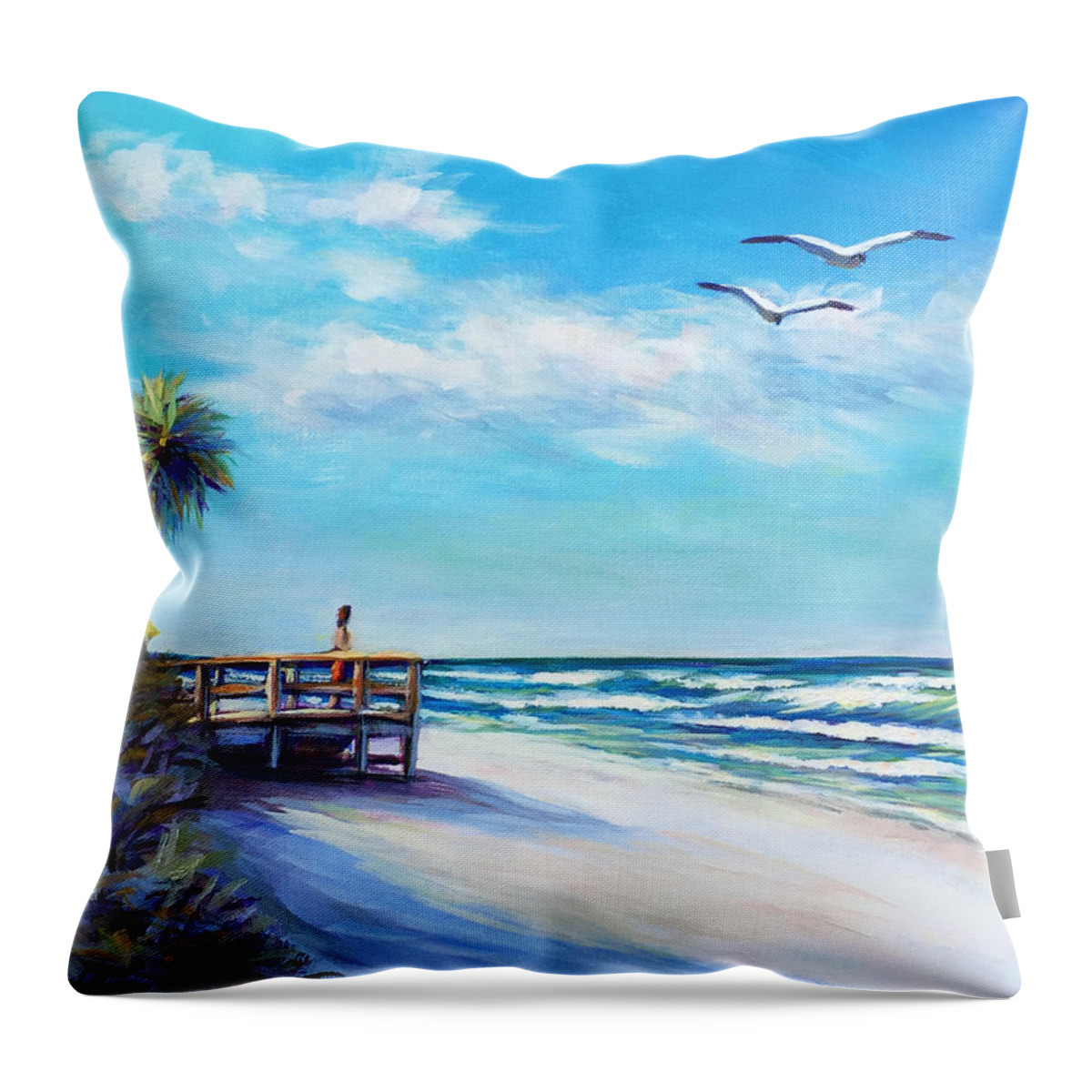 Beach Throw Pillow featuring the painting Surf Watch by Gretchen Ten Eyck Hunt