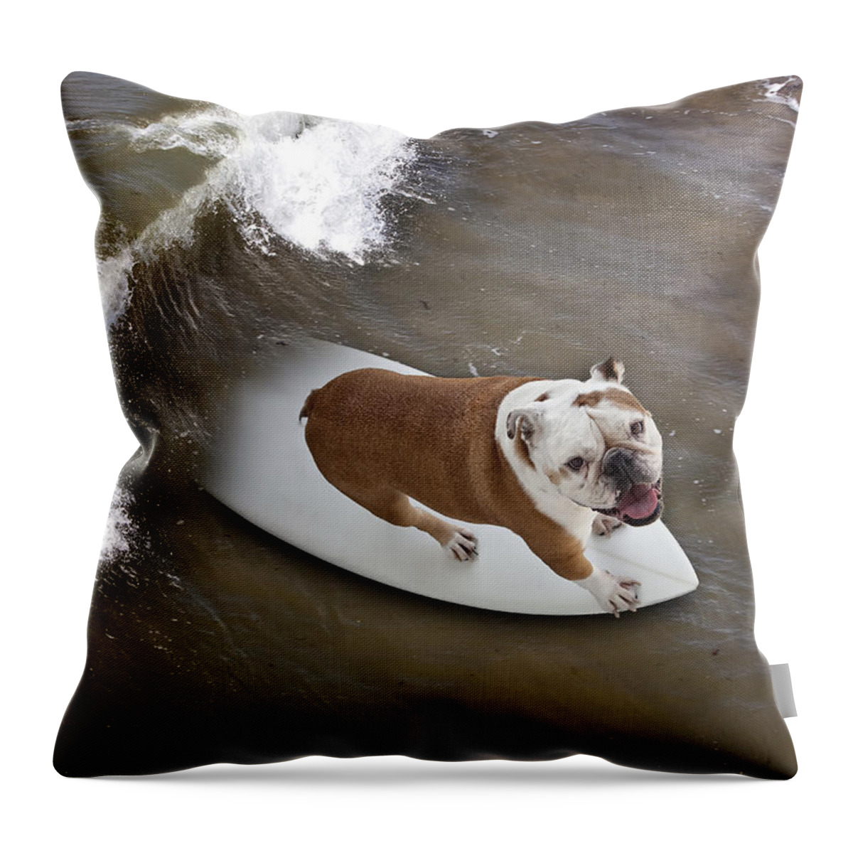 Bulldog Throw Pillow featuring the photograph Surfer Dog by John A Rodriguez
