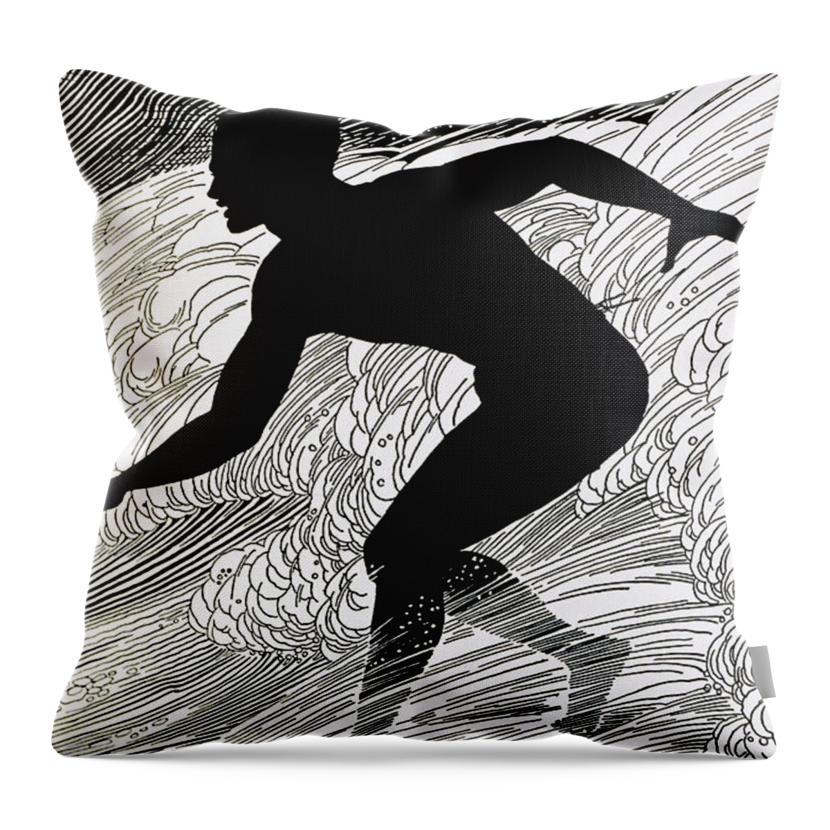 1930 Throw Pillow featuring the painting Surfer by Hawaiian Legacy Archive - Printscapes