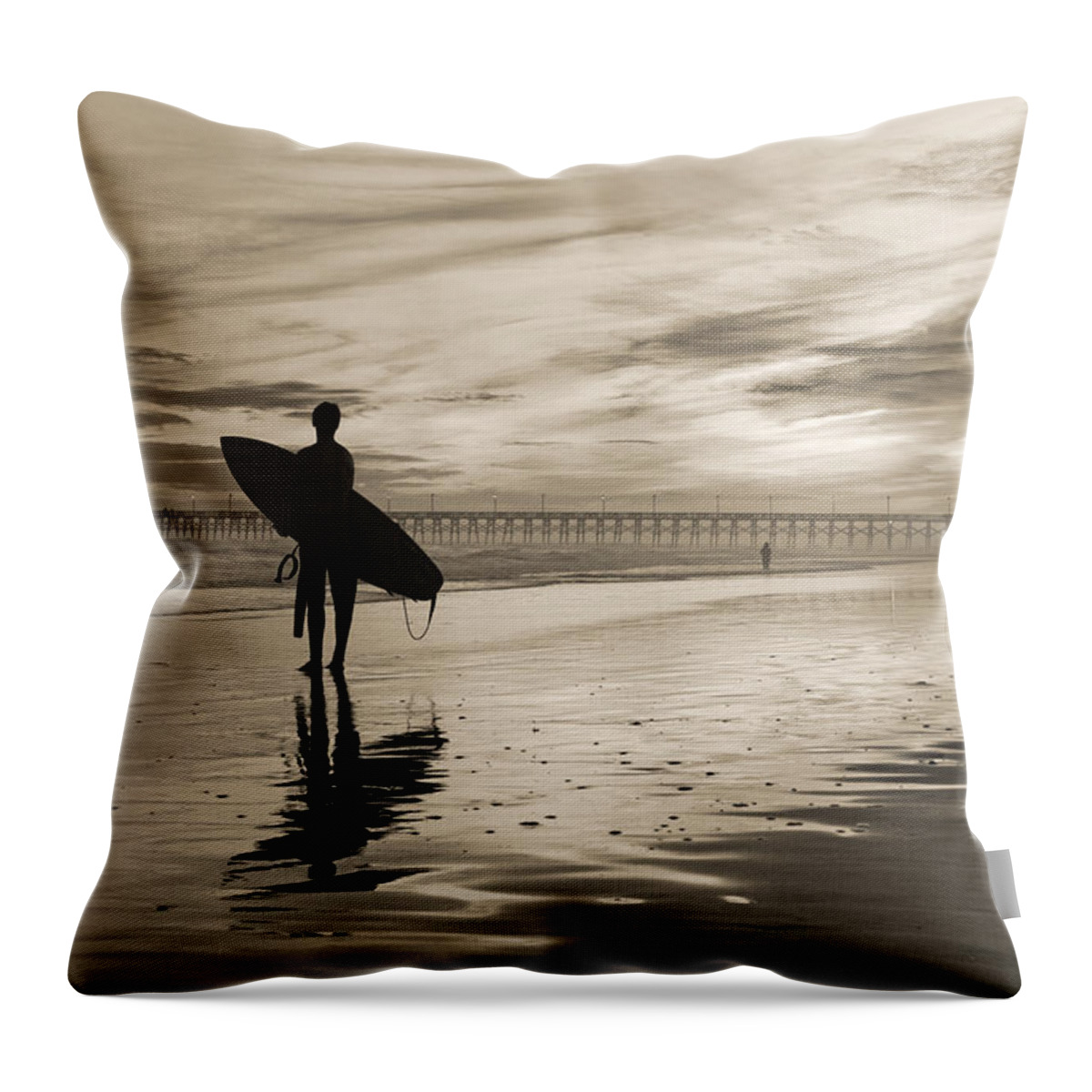 Surf Throw Pillow featuring the photograph Surfing the Shadows of Light Sepia by Betsy Knapp