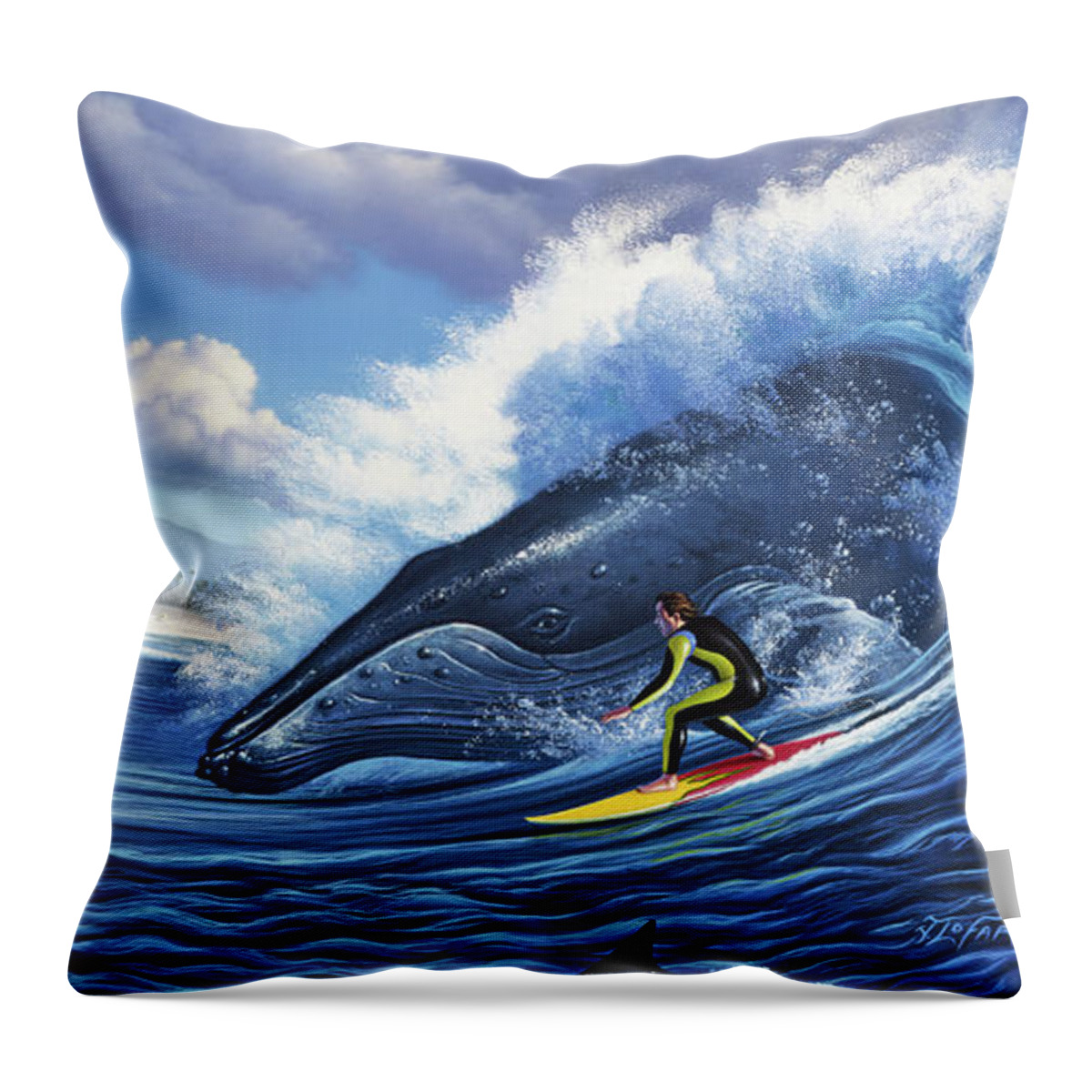 Humpback Whale Throw Pillow featuring the painting Surf's Up by Jerry LoFaro