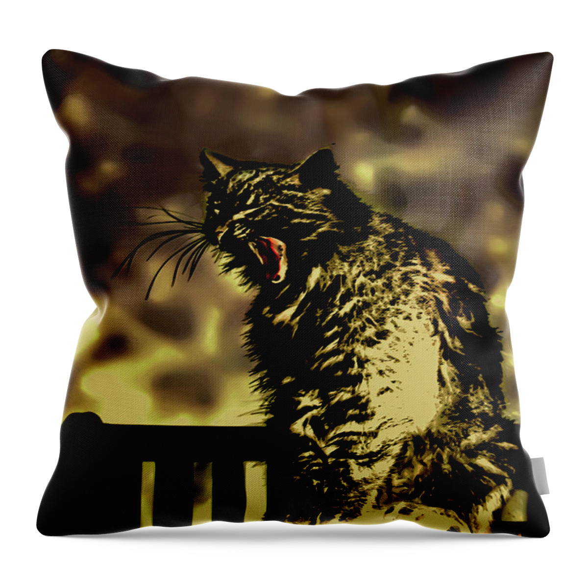 Surreal Throw Pillow featuring the photograph Surreal Cat Yawn by Gina O'Brien