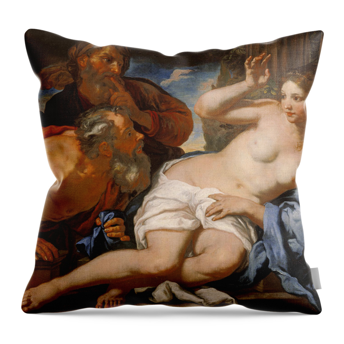 Johann Carl Loth Throw Pillow featuring the painting Susanna And The Elders by Johann Carl Loth