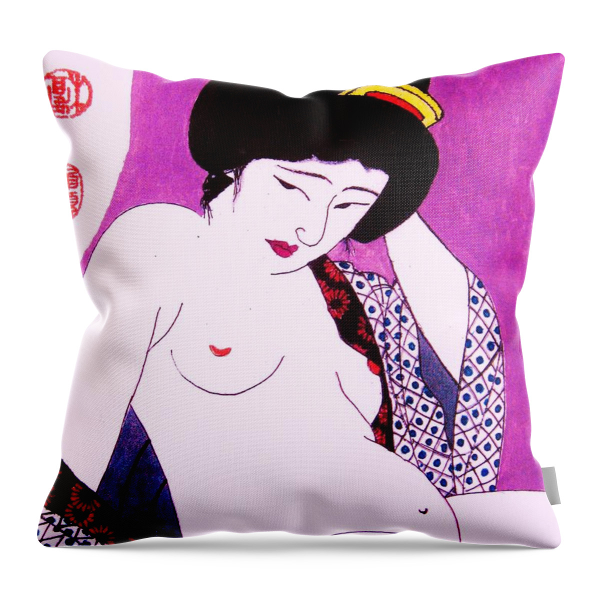 Figurative Throw Pillow featuring the painting Sutekina Geisha San by Thea Recuerdo