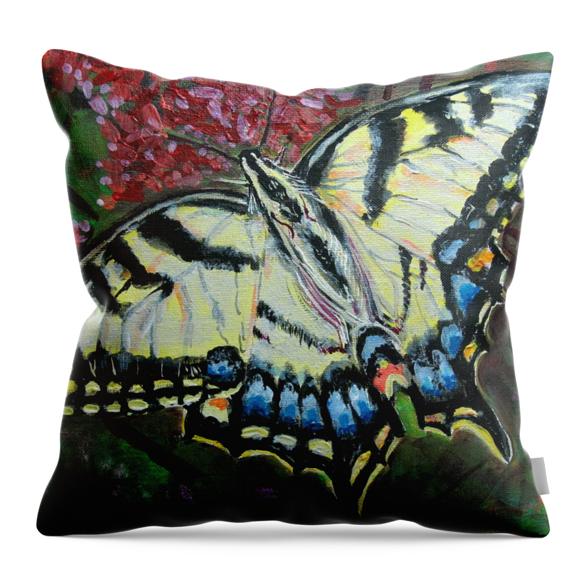Botanical Throw Pillow featuring the painting Swallow Tail Butterfly by Mike Benton