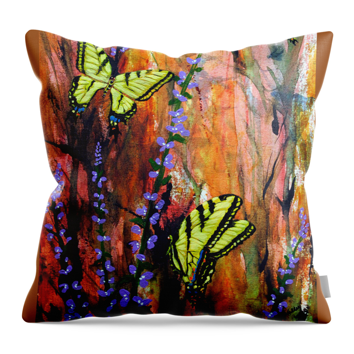 Butterflies Throw Pillow featuring the painting Swallowtail Butterflies by Vallee Johnson