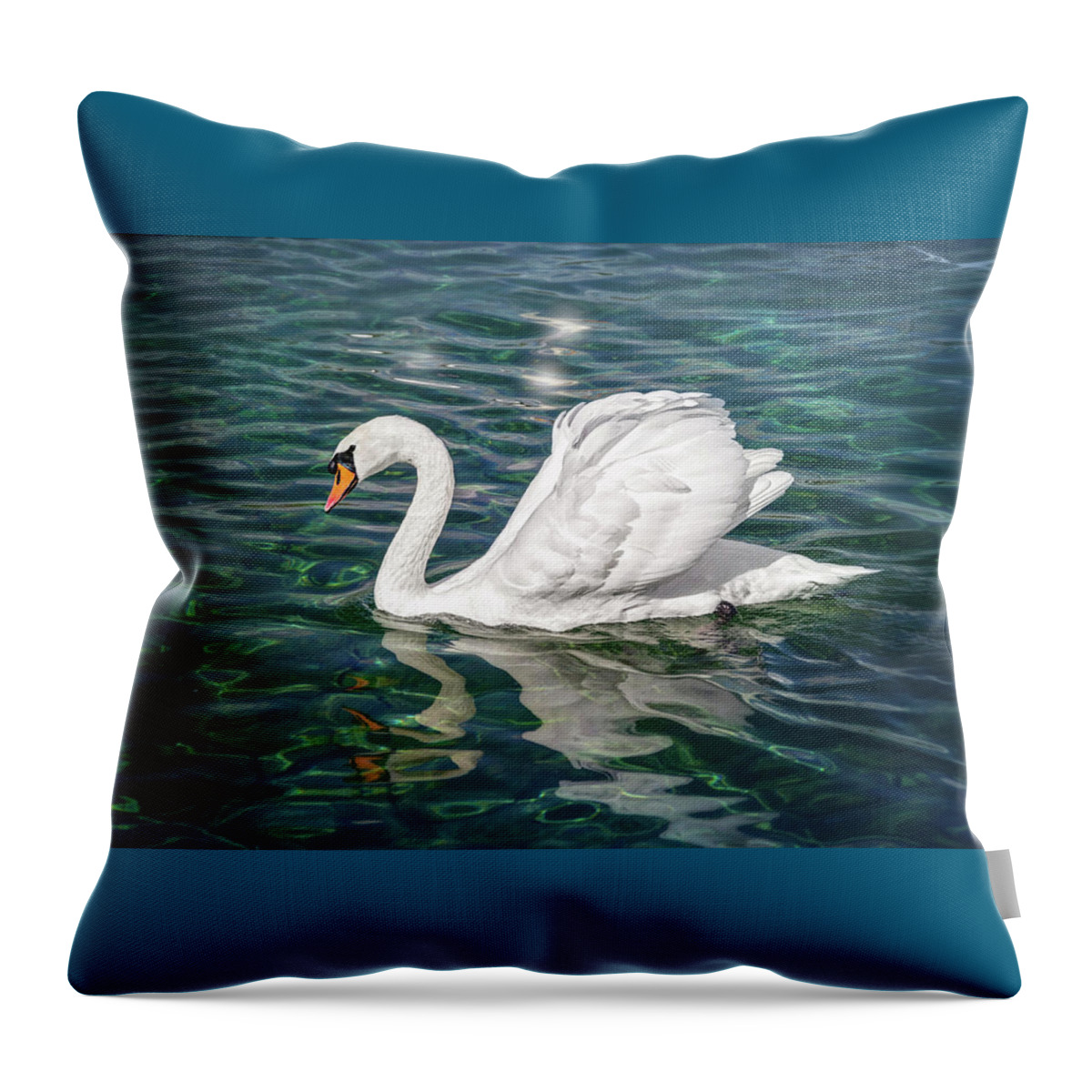 Swan Throw Pillow featuring the photograph Swan on Lake Geneva Switzerland by Carol Japp