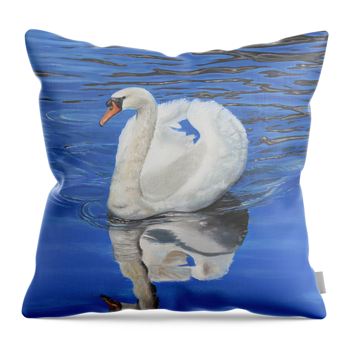 White Birds Throw Pillow featuring the painting Swan Reflection by Elizabeth Lock