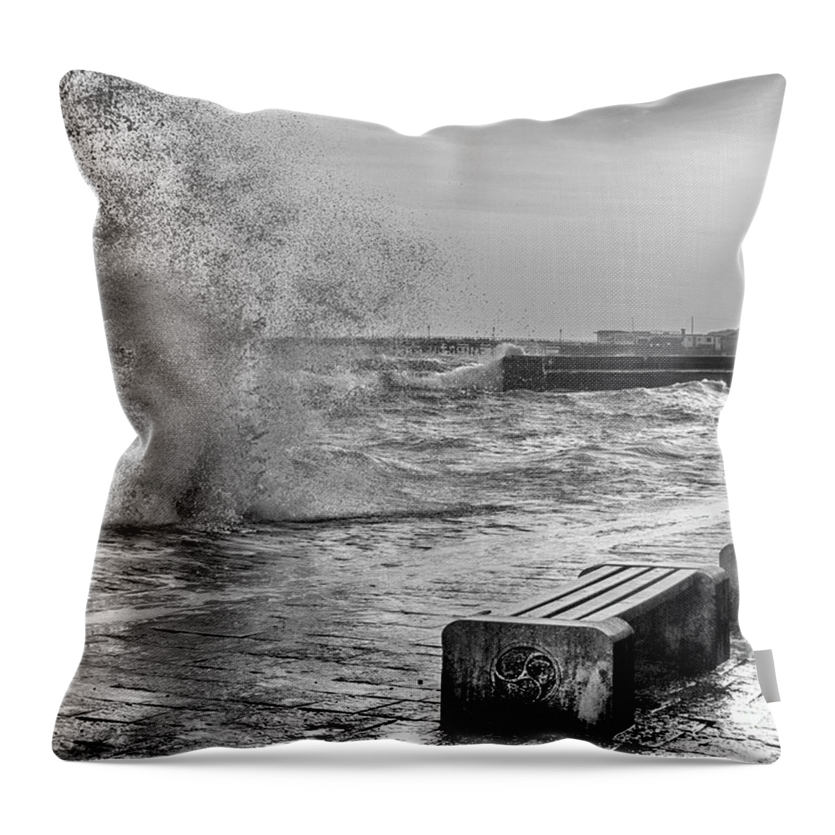 Rough Seas Throw Pillow featuring the photograph Swanage Storm by Linsey Williams